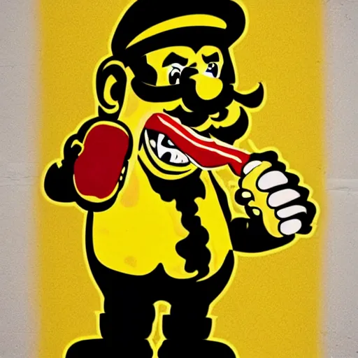 Image similar to wario eating a hot dog stencil art