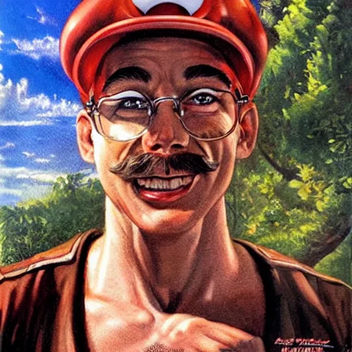 Prompt: Mario, artwork by Earl Norem,