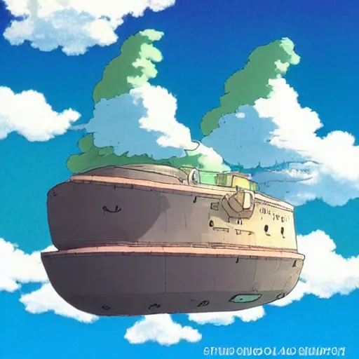 Prompt: a studio ghibli cloud ship