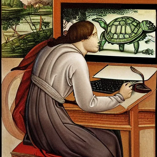 Image similar to turtle typing on a computer at the office by botticelli hd