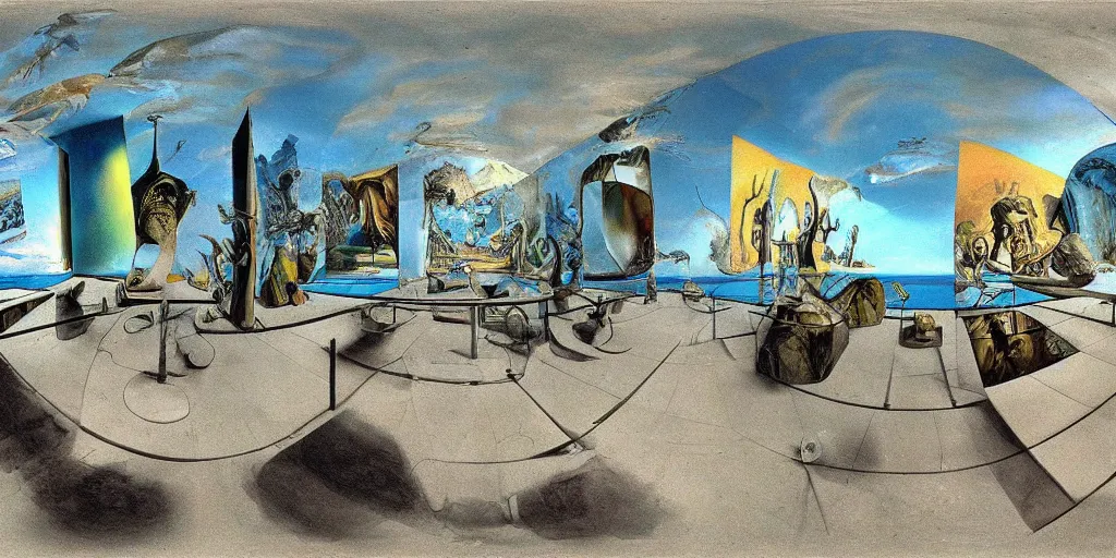 Image similar to equirectangular room by salvador dali