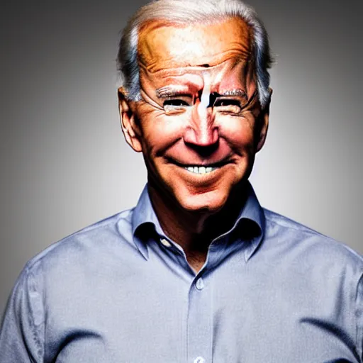 Image similar to cinematic portrait of joe biden with glowing red eyes wearing futuristic armor, black background, dramatic,