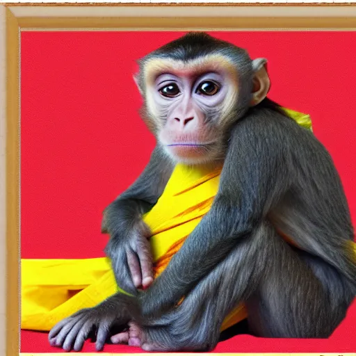 Image similar to a monkey wearing a yellow kimono, 8 k