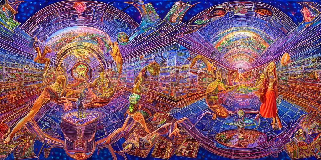 Image similar to memory palace, masterpiece composition, 8 k resolution, ultra fine illustration, art by alex grey and tokio aoyama, highly detailed,