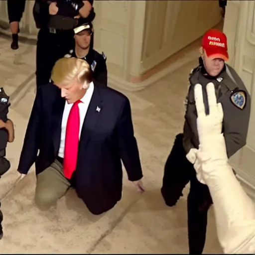 Image similar to Newscast still of Donald Trump being handcuffed and arrested at mar-a-lago