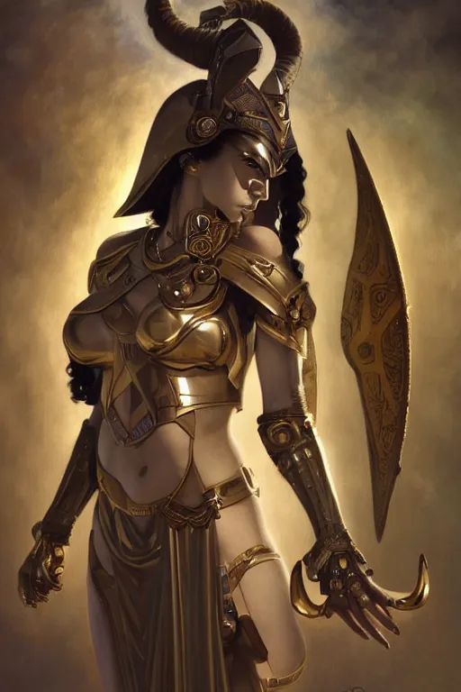 Prompt: Mystical Atlantean Cyborg, Regal, Realistic, Refined, full portrait of a beautiful female Anubis Valkyrie Warrior, Detailed Digital Art, Oil Painting, William-Adolphe Bouguereau, Steampunk, Walt Disney (1937), dynamic lighting, very beautiful, character illustration by Art Frahm, François Boucher, Highly Detailed, Cinematic Lighting, Unreal Engine, 8k, HD