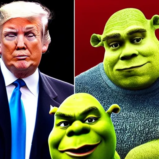 Image similar to trump with a shrek face