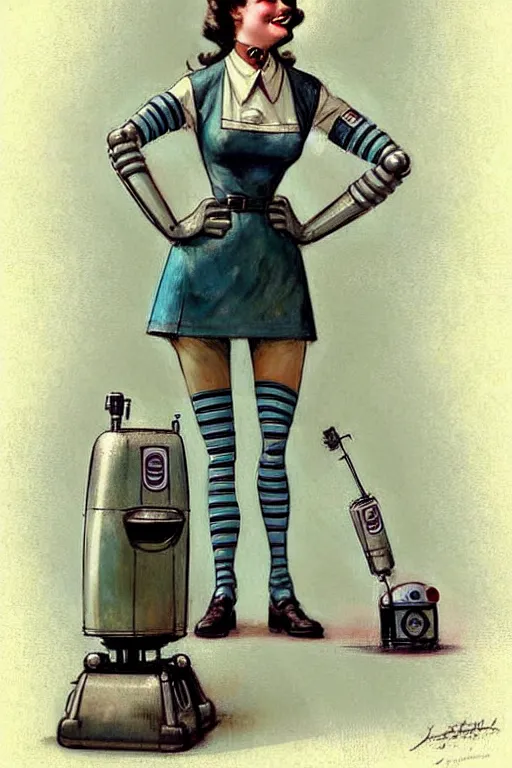 Image similar to ( ( ( ( ( 1 9 5 0 s retro future robot android bar maid. muted colors. ) ) ) ) ) by jean - baptiste monge!!!!!!!!!!!!!!!!!!!!!!!!!!!!!!