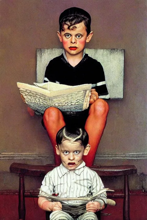 Image similar to pugsley addams from the addams family painted by norman rockwell