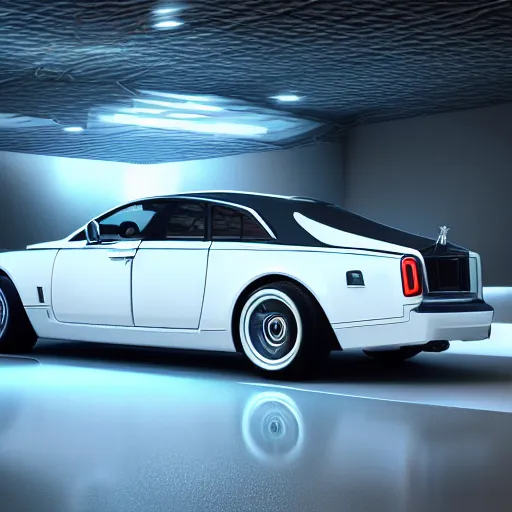 Image similar to 3 d octane render, super detailed, ray tracing, high quality, super realistic, cyberpunk rolls royce.