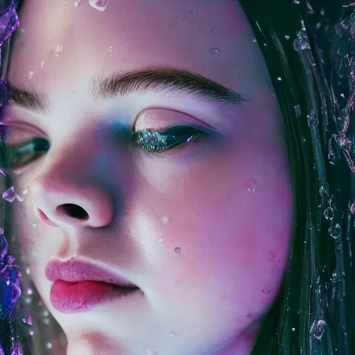 Image similar to portrait of a beautiful girl + anya taylor - joy floating under the deep dream water, beautiful smooth soft light + white petal, by personal photography, art by brookskim, closeup, 4 k, highly detailed, instagram,