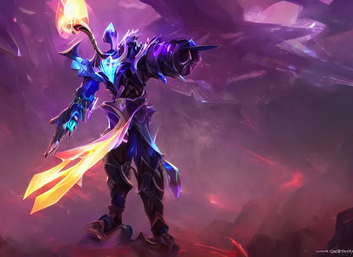 Prompt: champion splashart of champion made out of glowing fate strings