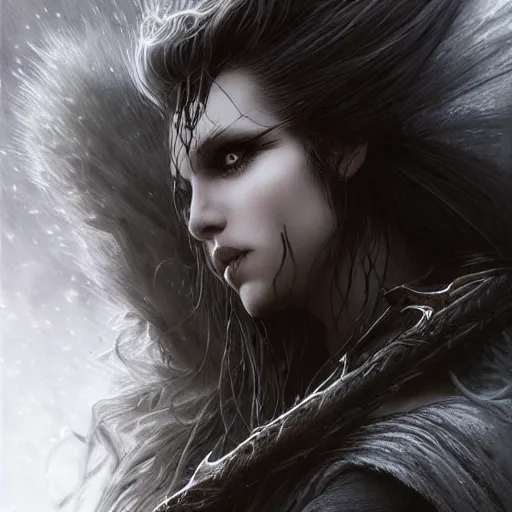 Image similar to kerli koiv viking hair, darkwave, darksynth character portrait, sharp, digital matte painting, art by luis royo, greg rutkowski, wlop, dramatic lighting, trending on artstation