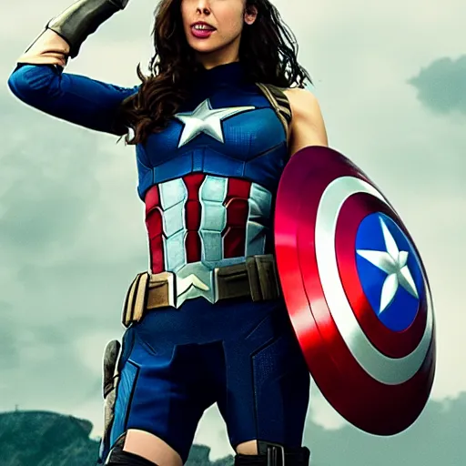 Image similar to screenshot of gal gadot as captain america. 4 k. action pose.