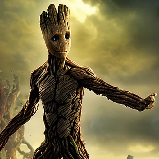 Prompt: groot with metal armor, 4k realistic photo