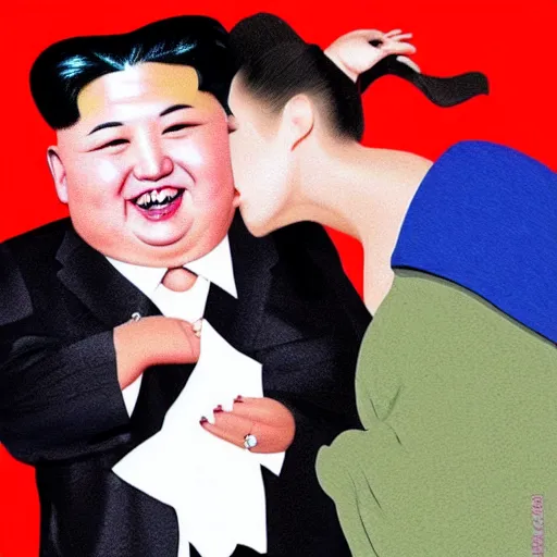 Prompt: kim jong - un kissing lady gaga, well detailed realistic