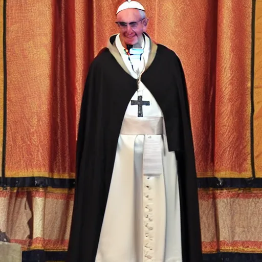 Image similar to the pope wearing a dark hooded robe