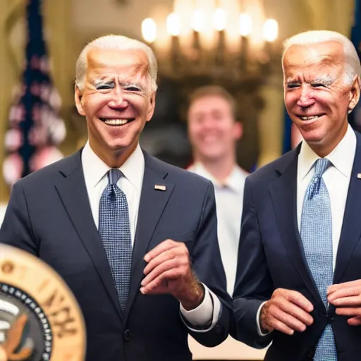 Image similar to A photo of joe biden teams up with a teenage joe biden, perfect faces, 50 mm, award winning photography