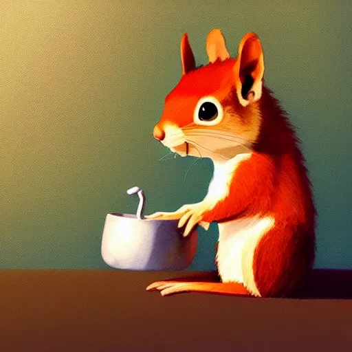 Image similar to goro fujita ilustration a happy little squirrel sitting by goro fujita, painting by goro fujita, sharp focus, highly detailed, artstation