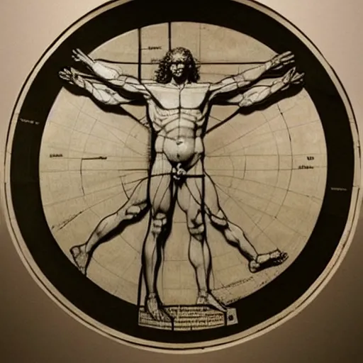 Image similar to Da Vinci's Vitruvian Man as a marble sculpture by Michelangelo