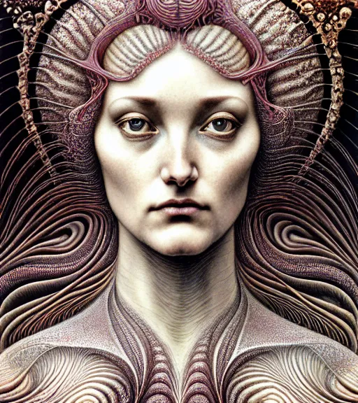 Image similar to detailed realistic beautiful almandine goddess face portrait by jean delville, gustave dore, iris van herpen and marco mazzoni, art forms of nature by ernst haeckel, art nouveau, symbolist, visionary, gothic, neo - gothic, pre - raphaelite, fractal lace, intricate alien botanicals, biodiversity, surreality, hyperdetailed ultrasharp octane render