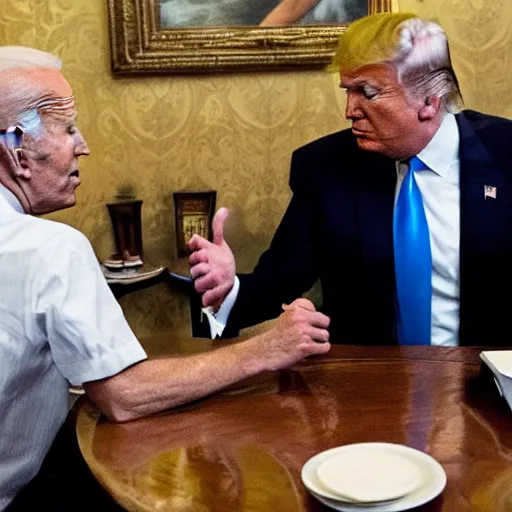 Image similar to Donald Trump fighting Joe Biden in a restaurant