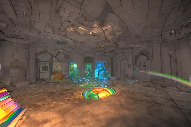 Image similar to a portal to rainbow city, half life 2, blender, hd,