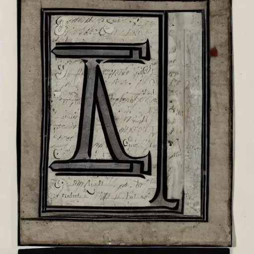 Prompt: a photo of a black and white manuscript illumination of the capital letter a