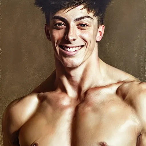 Image similar to muscular smiling kai havertz by ruan jia, portrait