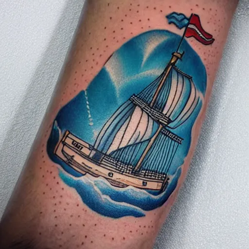 Prompt: a pirate ship sailing in the sea, realism tattoo design, amazing shades, clean white paper background, in the style of david vega