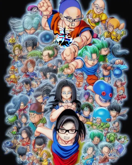 Prompt: nerdy adult woman character portrait, by akira toriyama, highly detailed, dynamic shadows, 4 k, splash art