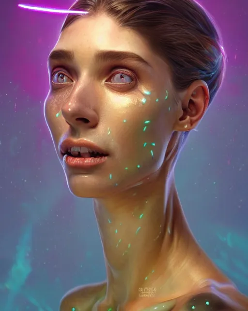 Image similar to portrait of a cute female hammerhead, bioluminescent, veins, horror, happy, highly detailed, digital painting, cinematic, hyperrealism, dark retrowave, art by stanley lau and artgerm and magali villeneuve and alphonse mucha, artstation, octane render, cgsociety