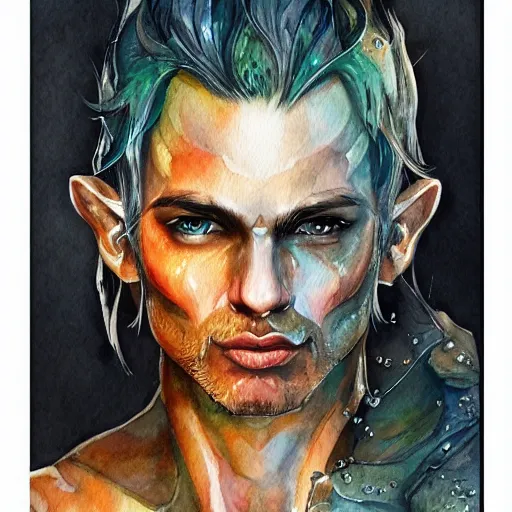 Image similar to water color art on paper, fire elf portrait, highly detailed, award - winning artstation, masterpiece