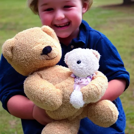 Prompt: teddy holding a teddy holding a teddy hugging a teddy squeezing a teddy
