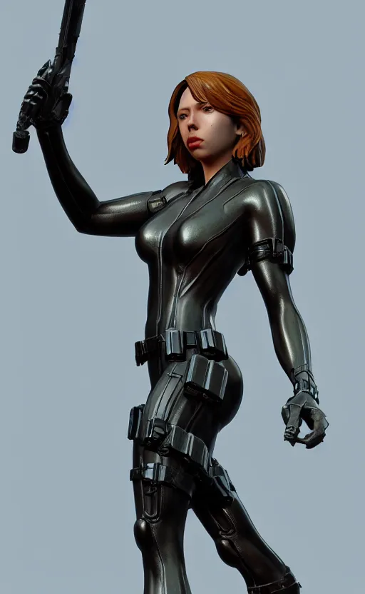 Image similar to black widow, bronze statue and silver, unreal engine, high detailed