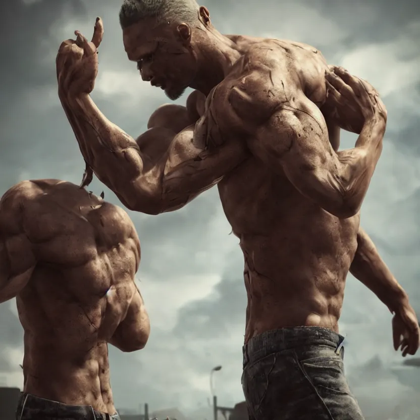 Image similar to a muscular man wearing torn clothes, looking to the right, profile picture, hyperrealistic, concept art, octane render, unreal engine 5, trending on artstation, high quality, highly detailed, 8 k, dramatic lighting, cinematic, high coherence, anatomically correct, five fingers, digital art, seductive