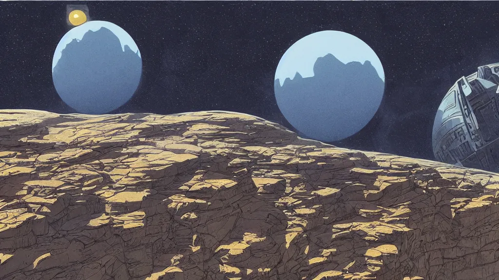 Image similar to artwork in the style of chesley bonestell and in the style of tony diterlizzi.