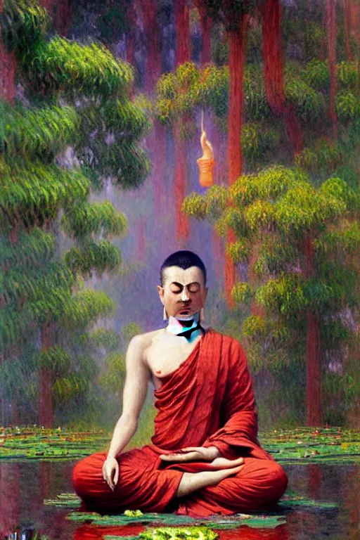 Image similar to buddhism, impressionnisme, painting by greg rutkowski, artgerm, claude monet