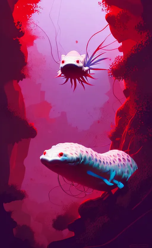 Image similar to axolotl, vector art, illustration, wide angle shot, by greg rutkowski