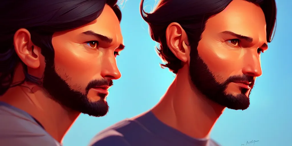 Prompt: low angle portrait of Rodrigo Santoro, tepainting concept Blizzard pixar maya engine on stylized background splash comics global illumination lighting artstation lois van baarle, ilya kuvshinov, rossdraws