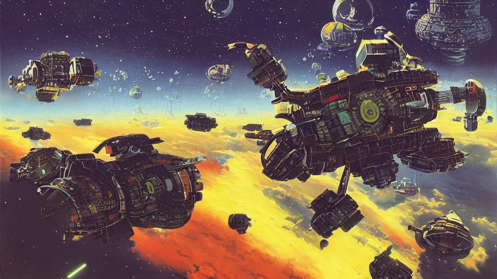 Prompt: A Science Fiction painting by Chris Foss