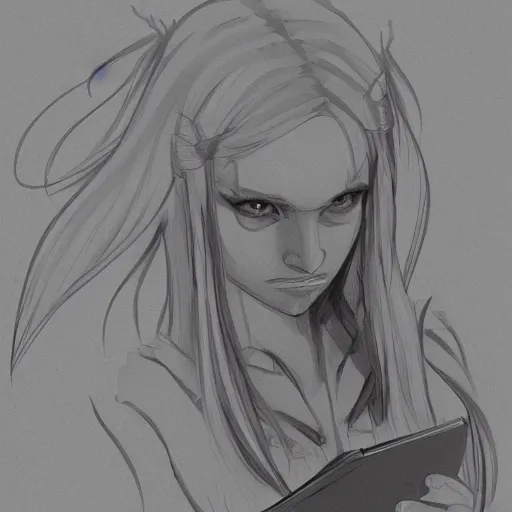 Prompt: a girl in the classroom looking at a demon on the blackboard, artstation, ultradetailed