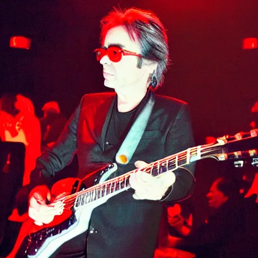 Prompt: jean - michel jarre in a nightclub in florida playing guitar