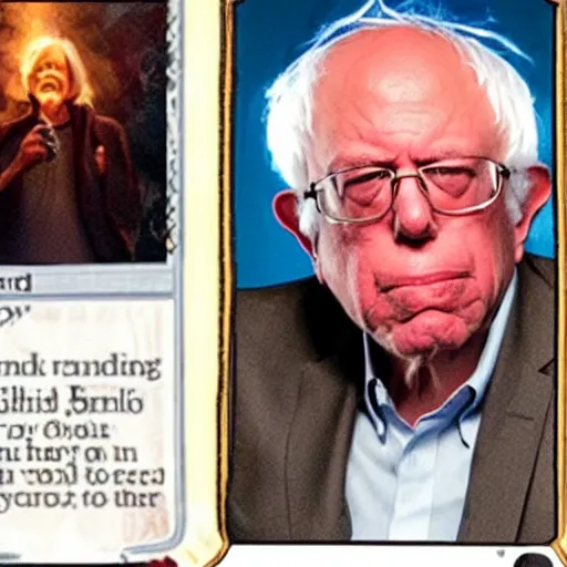 Image similar to bernie sanders smoking a blunt on a magic the gathering card