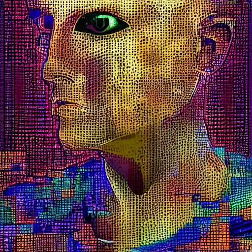 Image similar to god king of ai art, cpu gpu wafer, glitch art, notan, cyberwars by rene lalique, highly detailed, by william - adolphe bouguerea