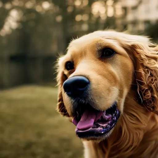 Image similar to professional photography of a golden retriever turned into a monster, hyperrealistic, photorealistic, 8 k hdr, dslr, film by greg rutkowski