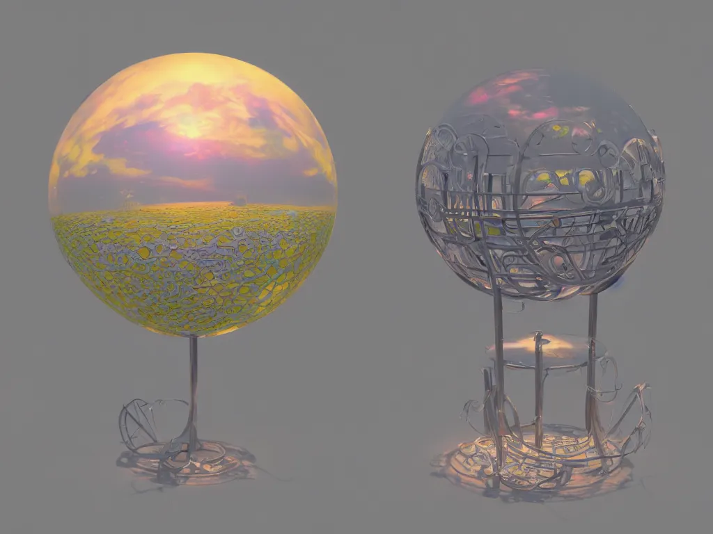 Image similar to 3 d render, sunlight study, the universe is a spheroid region 7 0 5 meters in diameter, art nouveau, by margaret mee and ( ( ( ( ( lisa frank ) ) ) ) ), 8 k, sharp focus, octane render