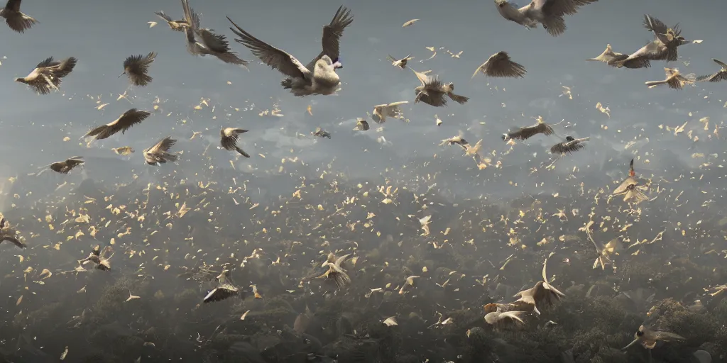 Prompt: a product picture of hundreds of birds flying, photographic filter, unreal engine 5, realistic, hyperdetailed, 8 k, cinematic, volumetric lighting, very realistic effect, hd, hdr, 4 k, sharp focus, octane render, ultra detailed, high resolution, trending on artstation in the style of albert dros glowing rich colors powerful imagery