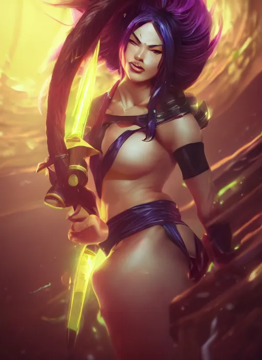 Image similar to akali, from league of legends, au naturel, hyper detailed, digital art, trending in artstation, cinematic lighting, studio quality, smooth render, dark underground, ghost neon, unreal engine 5 rendered, octane rendered, art style by klimt and nixeu and ian sprigger and wlop and krenz cushart