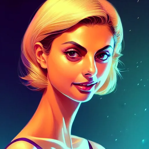 Prompt: Morena Baccarin as a beautiful blonde girl, intricate, highly detailed, digital painting, artstation, official media, anime key visual, concept art, rich vivid colors, ambient lighting, sharp focus, illustration, art by Artgerm, Makoto Shinkai, Ilya Kuvshinov, Lois Van Baarle, and Rossdraws